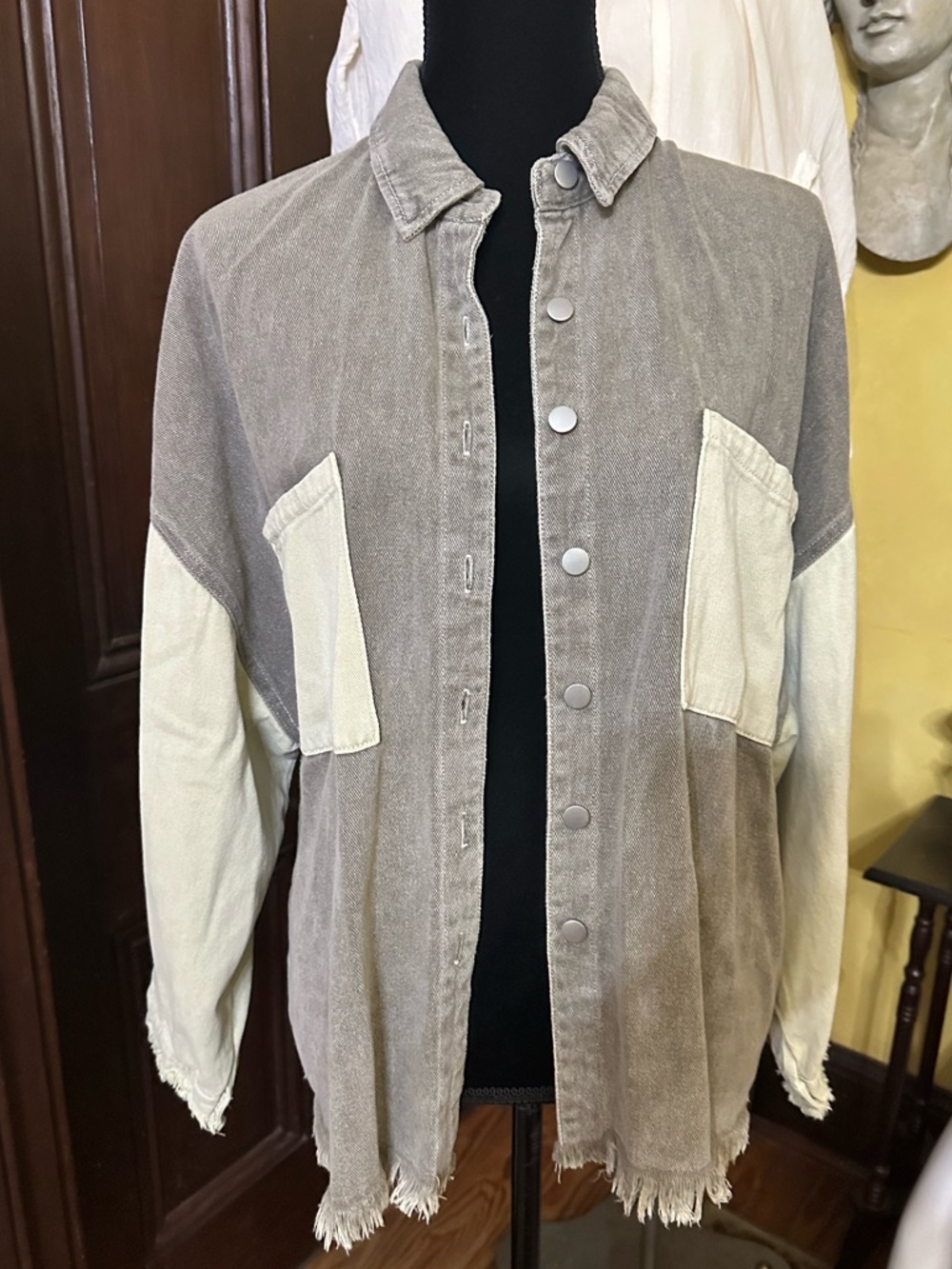 POL Oversized DENIM Distressed SHACKET SZ M